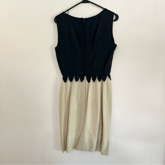 Vintage 60s Jay Herbert Silk Dress Sz XS/S Black Cream Gold Cocktail Knee Length - Picture 3 of 12